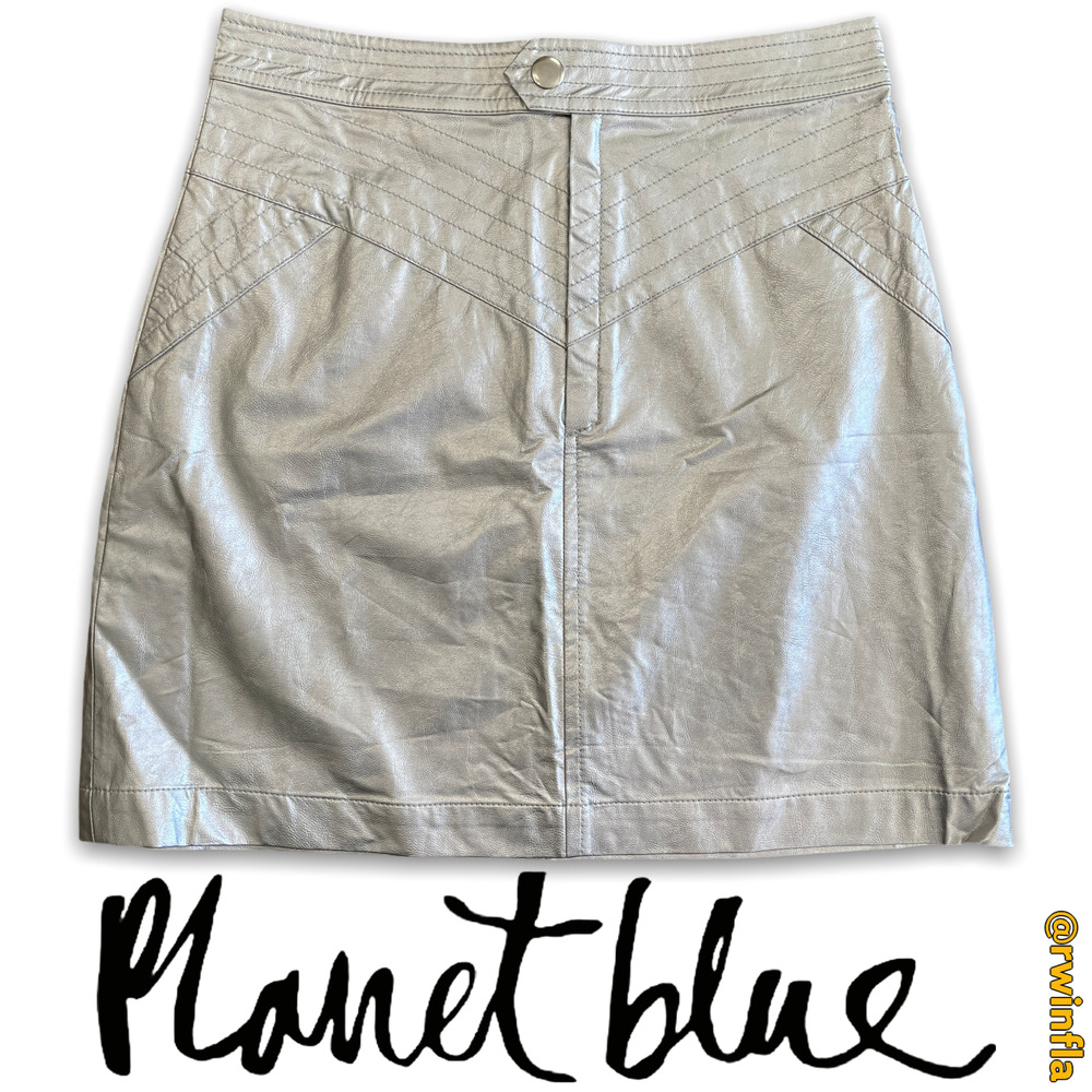 Blue Life Vegan Leather Mini Skirt Silver Atomic Solid NEW Women's Size Small